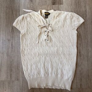 Ralph Lauren Rugby Cable Knit Lace-Up Sweater Vest Wool Angora Cashmere Size L